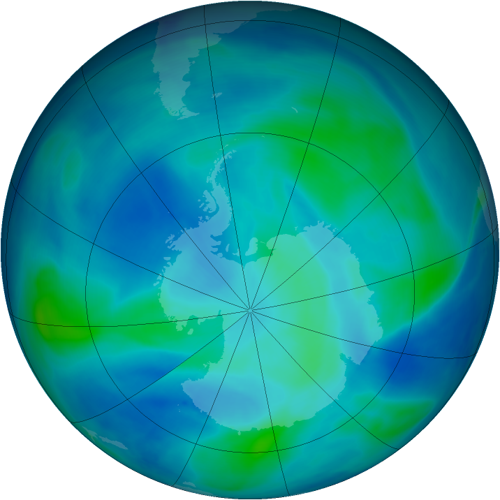 Antarctic ozone map for 04 March 2007